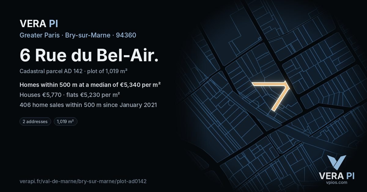 6 Rue du Bel-Air, Bry-sur-Marne at night – the plot lit, the parcels around coloured by the prices near them