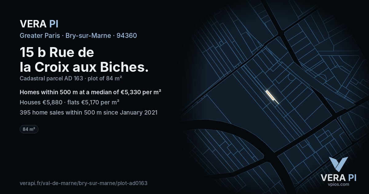 15 b Rue de la Croix aux Biches, Bry-sur-Marne at night – the plot lit, the parcels around coloured by the prices near them