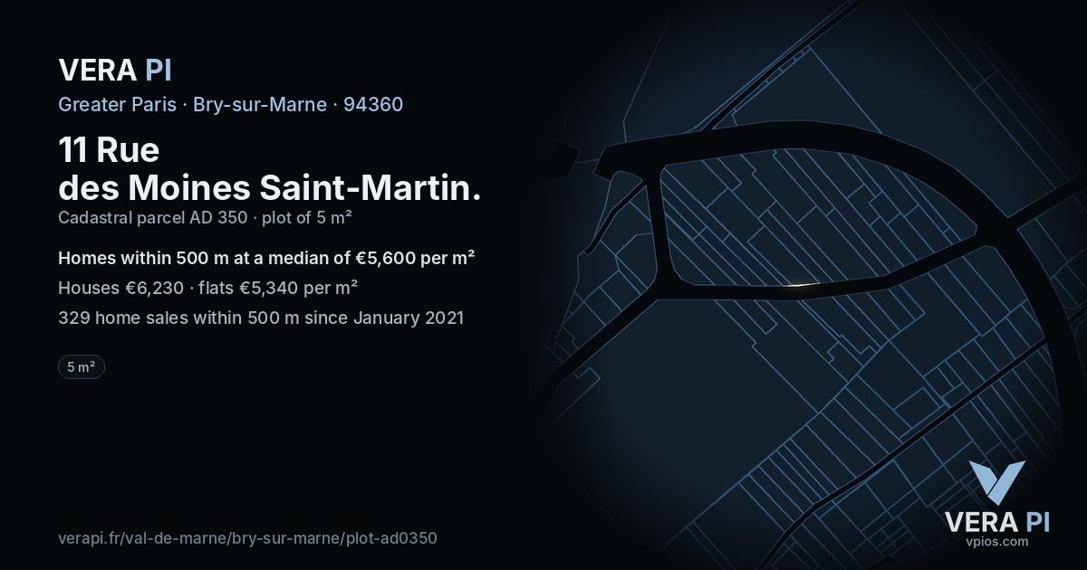 11 Rue des Moines Saint-Martin, Bry-sur-Marne at night – the plot lit, the parcels around coloured by the prices near them
