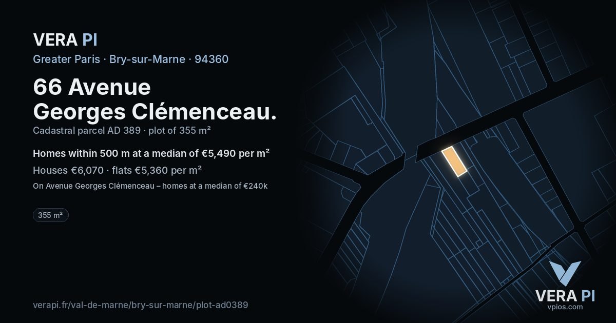 66 Avenue Georges Clémenceau, Bry-sur-Marne at night – the plot lit, the parcels around coloured by the prices near them