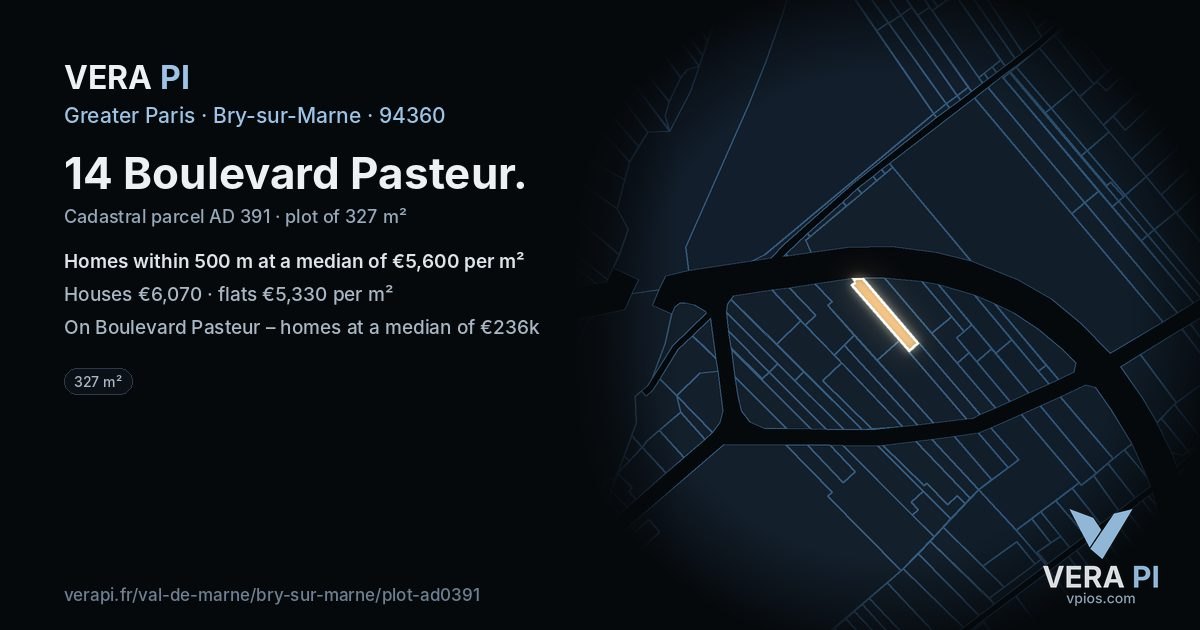 14 Boulevard Pasteur, Bry-sur-Marne at night – the plot lit, the parcels around coloured by the prices near them