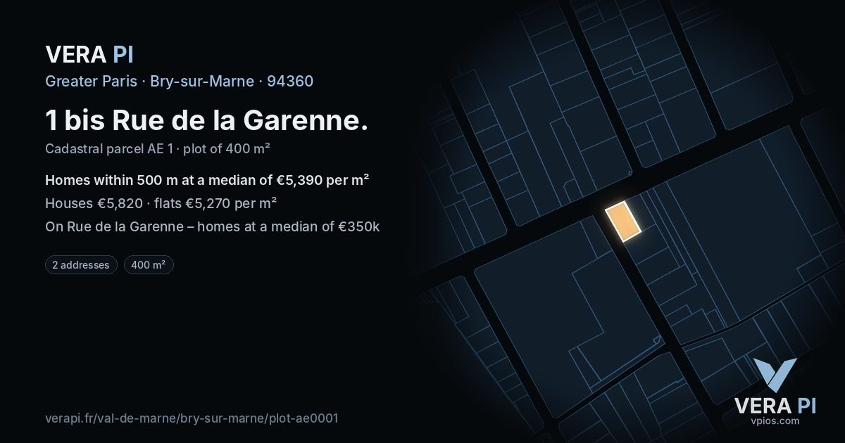 1 bis Rue de la Garenne, Bry-sur-Marne at night – the plot lit, the parcels around coloured by the prices near them