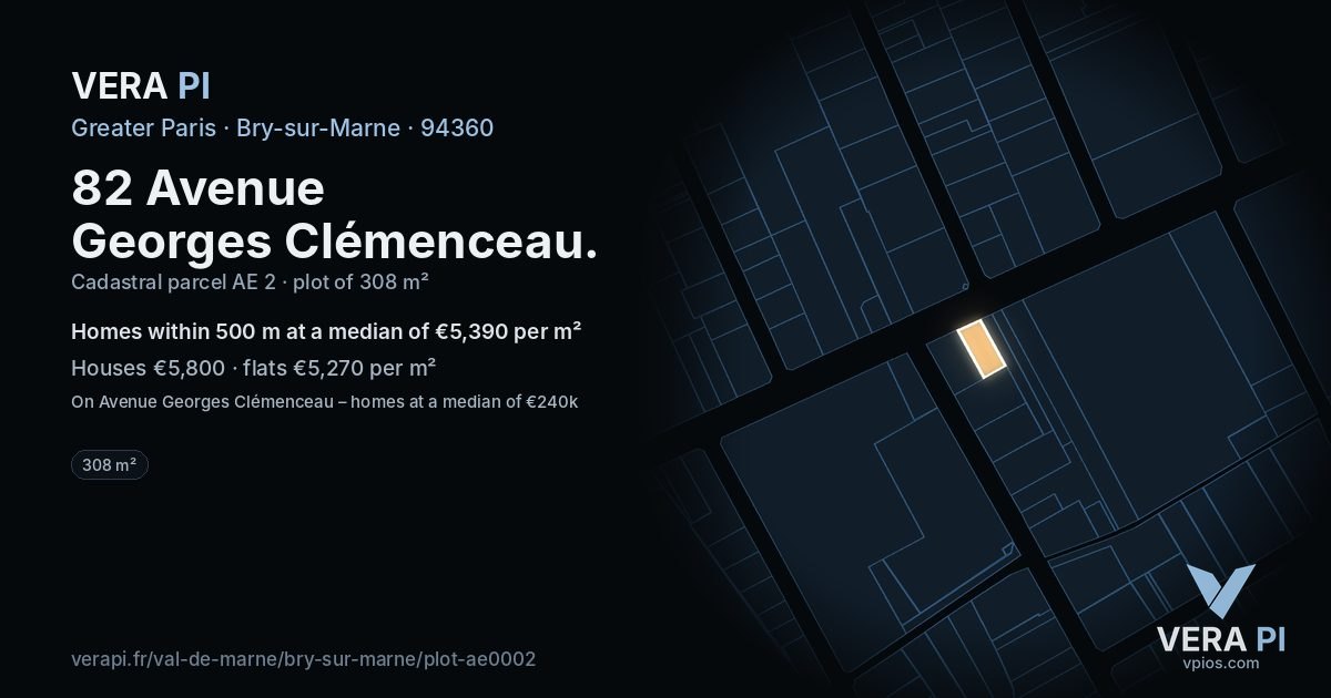 82 Avenue Georges Clémenceau, Bry-sur-Marne at night – the plot lit, the parcels around coloured by the prices near them