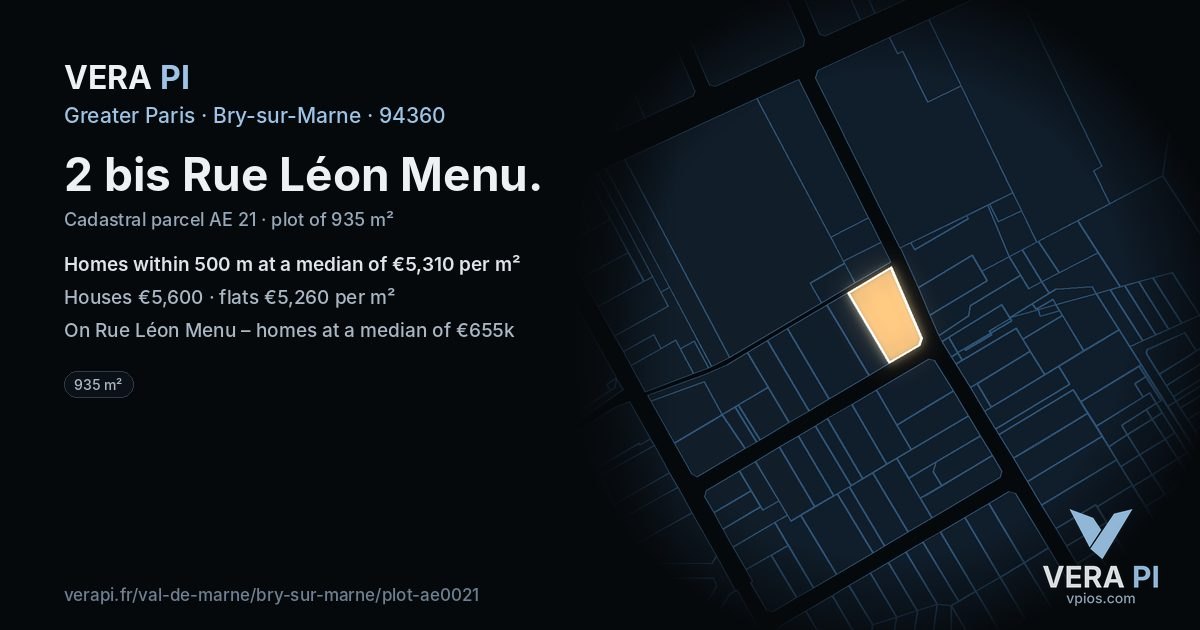 2 bis Rue Léon Menu, Bry-sur-Marne at night – the plot lit, the parcels around coloured by the prices near them