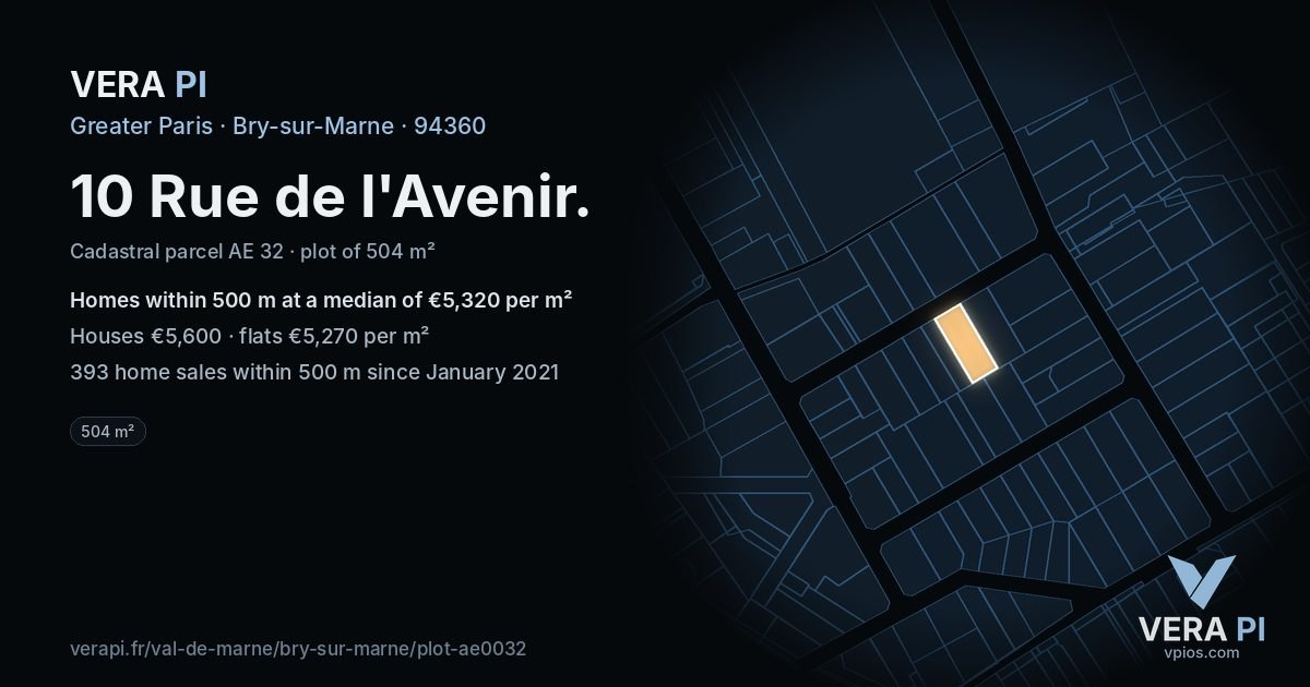 10 Rue de l'Avenir, Bry-sur-Marne at night – the plot lit, the parcels around coloured by the prices near them
