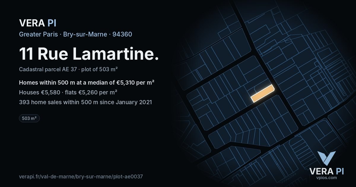 11 Rue Lamartine, Bry-sur-Marne at night – the plot lit, the parcels around coloured by the prices near them