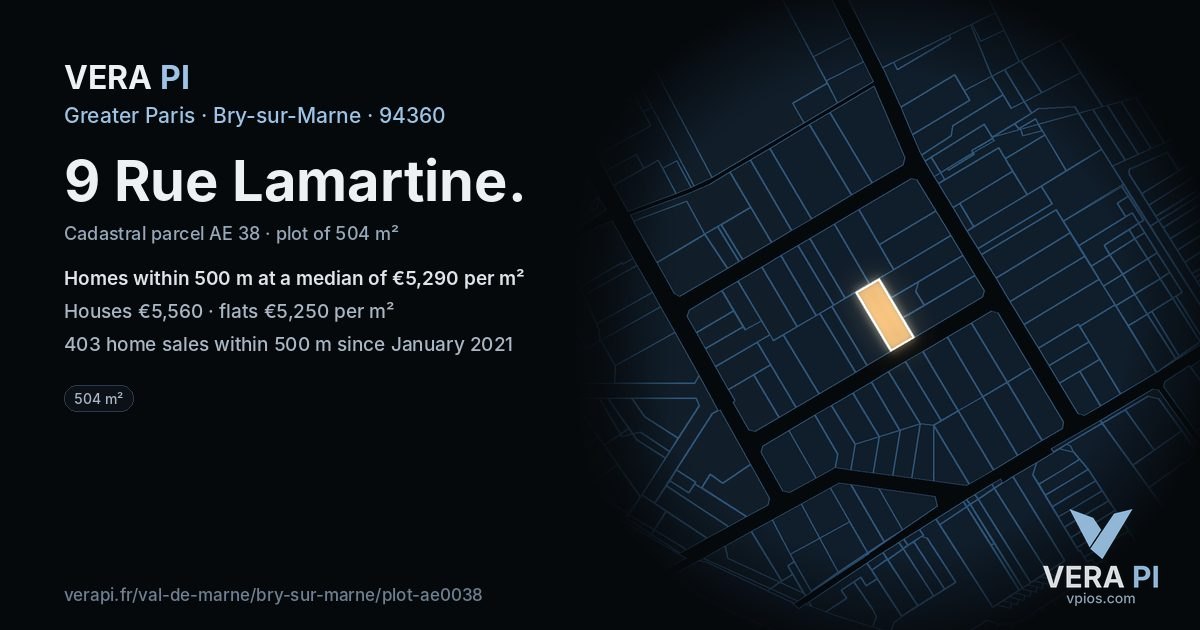 9 Rue Lamartine, Bry-sur-Marne at night – the plot lit, the parcels around coloured by the prices near them
