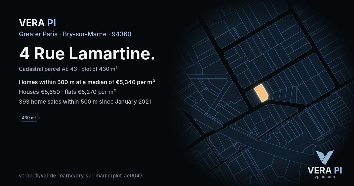 4 Rue Lamartine, Bry-sur-Marne at night – the plot lit, the parcels around coloured by the prices near them