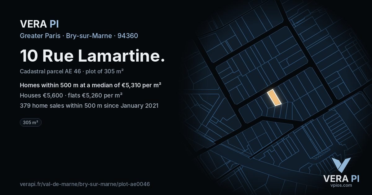 10 Rue Lamartine, Bry-sur-Marne at night – the plot lit, the parcels around coloured by the prices near them