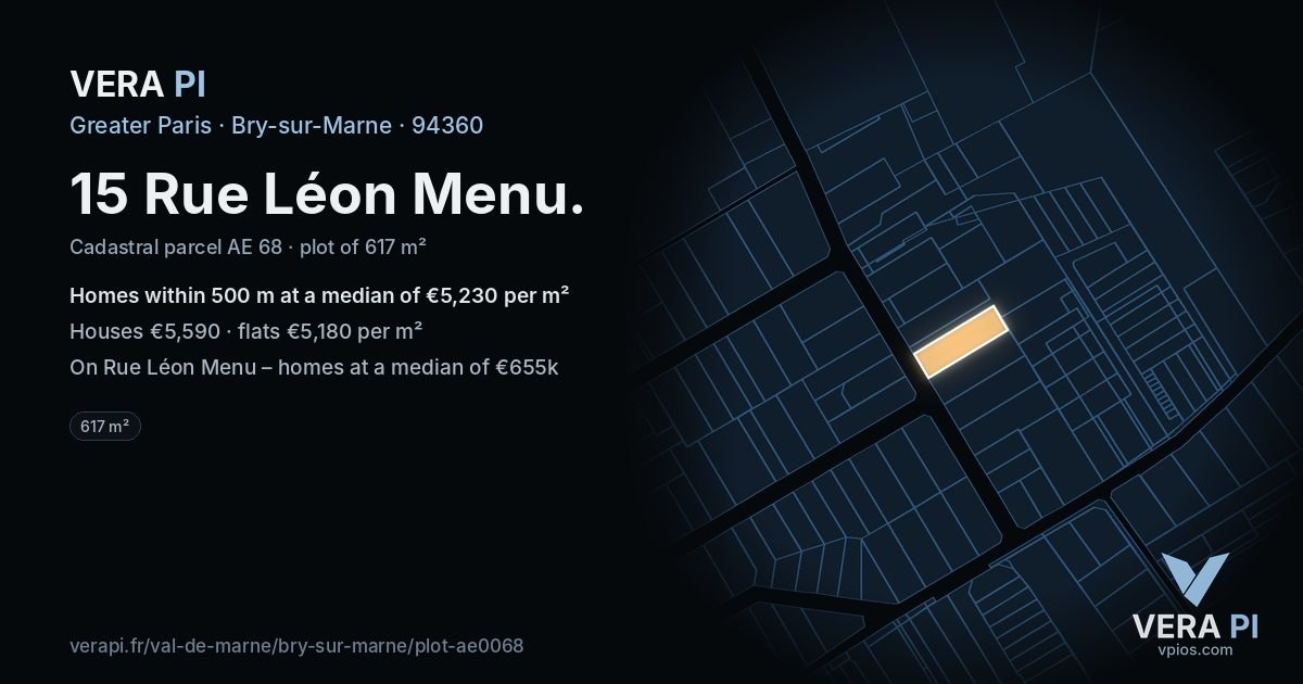 15 Rue Léon Menu, Bry-sur-Marne at night – the plot lit, the parcels around coloured by the prices near them
