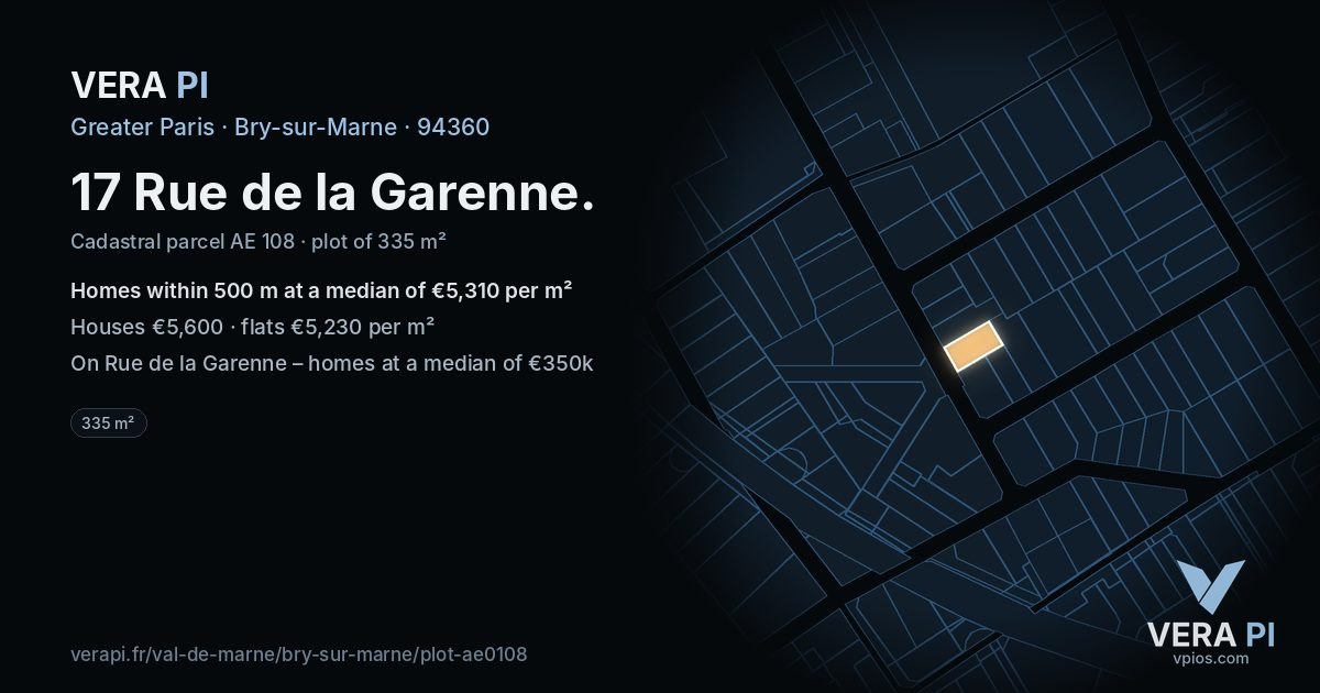 17 Rue de la Garenne, Bry-sur-Marne at night – the plot lit, the parcels around coloured by the prices near them
