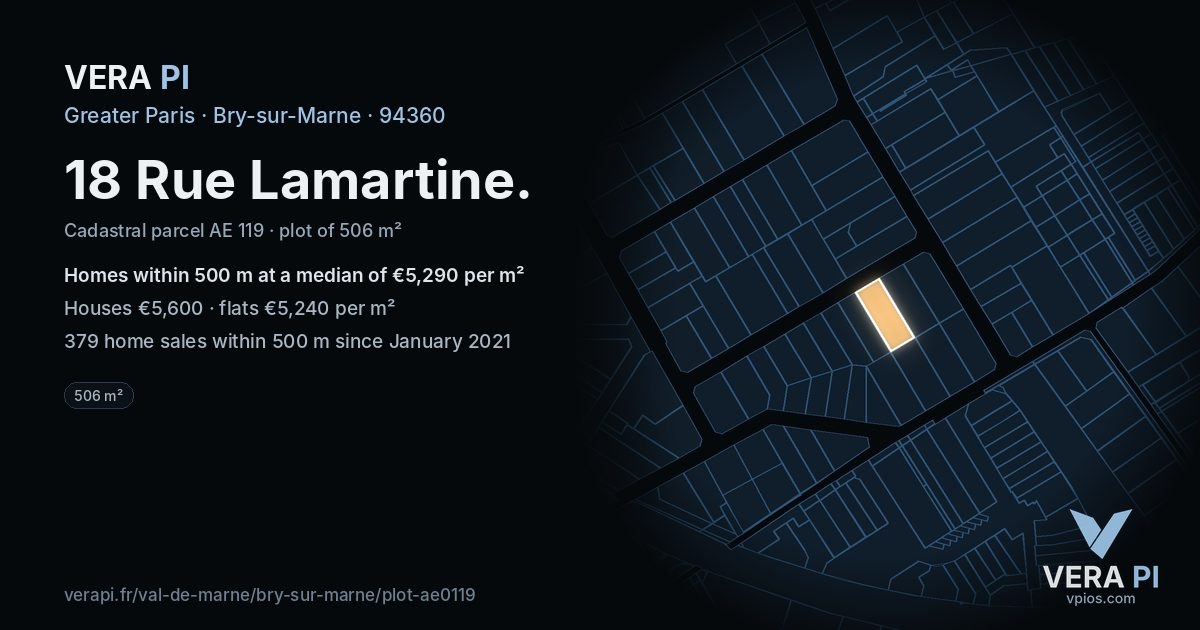 18 Rue Lamartine, Bry-sur-Marne at night – the plot lit, the parcels around coloured by the prices near them