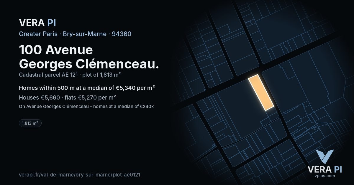 100 Avenue Georges Clémenceau, Bry-sur-Marne at night – the plot lit, the parcels around coloured by the prices near them