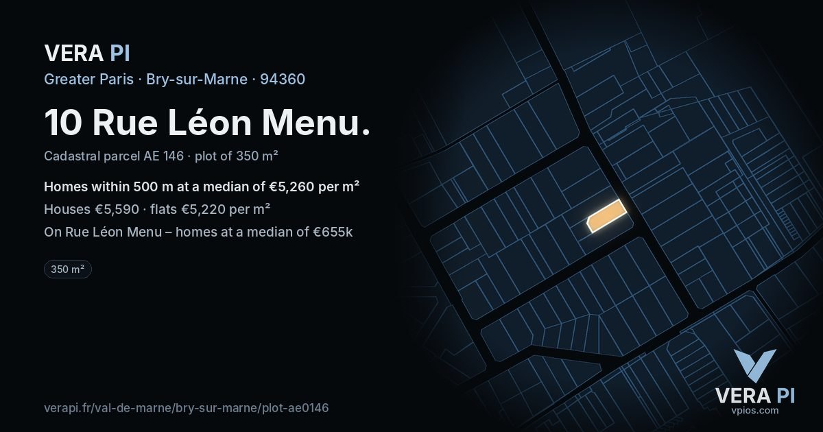10 Rue Léon Menu, Bry-sur-Marne at night – the plot lit, the parcels around coloured by the prices near them