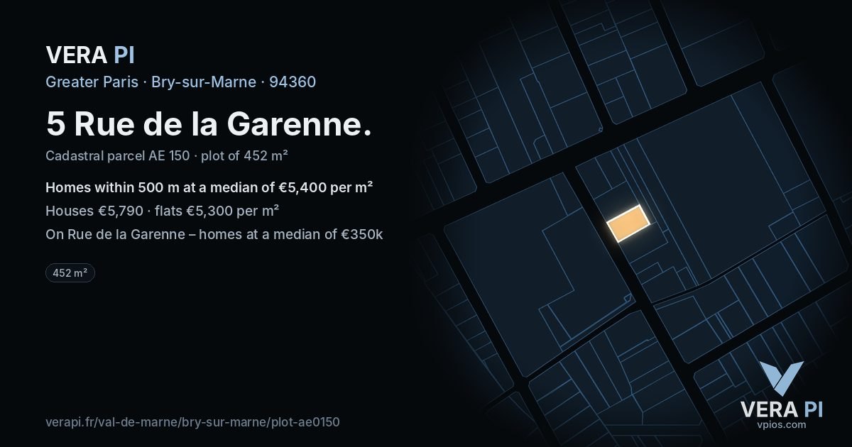5 Rue de la Garenne, Bry-sur-Marne at night – the plot lit, the parcels around coloured by the prices near them