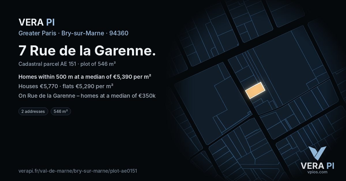 7 Rue de la Garenne, Bry-sur-Marne at night – the plot lit, the parcels around coloured by the prices near them