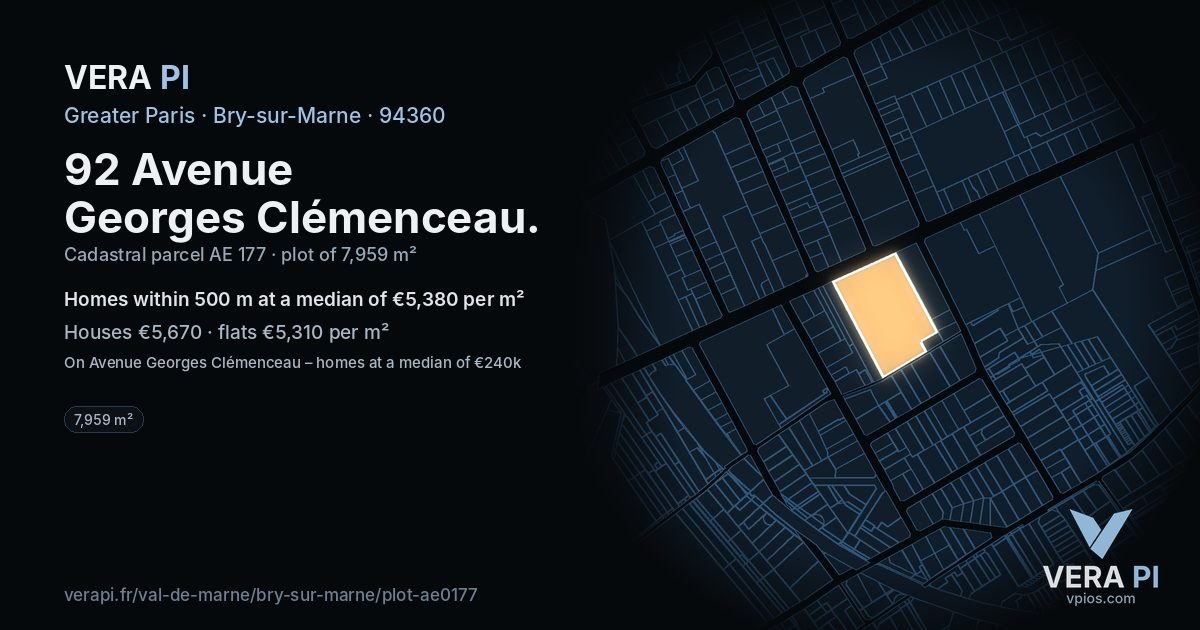 92 Avenue Georges Clémenceau, Bry-sur-Marne at night – the plot lit, the parcels around coloured by the prices near them