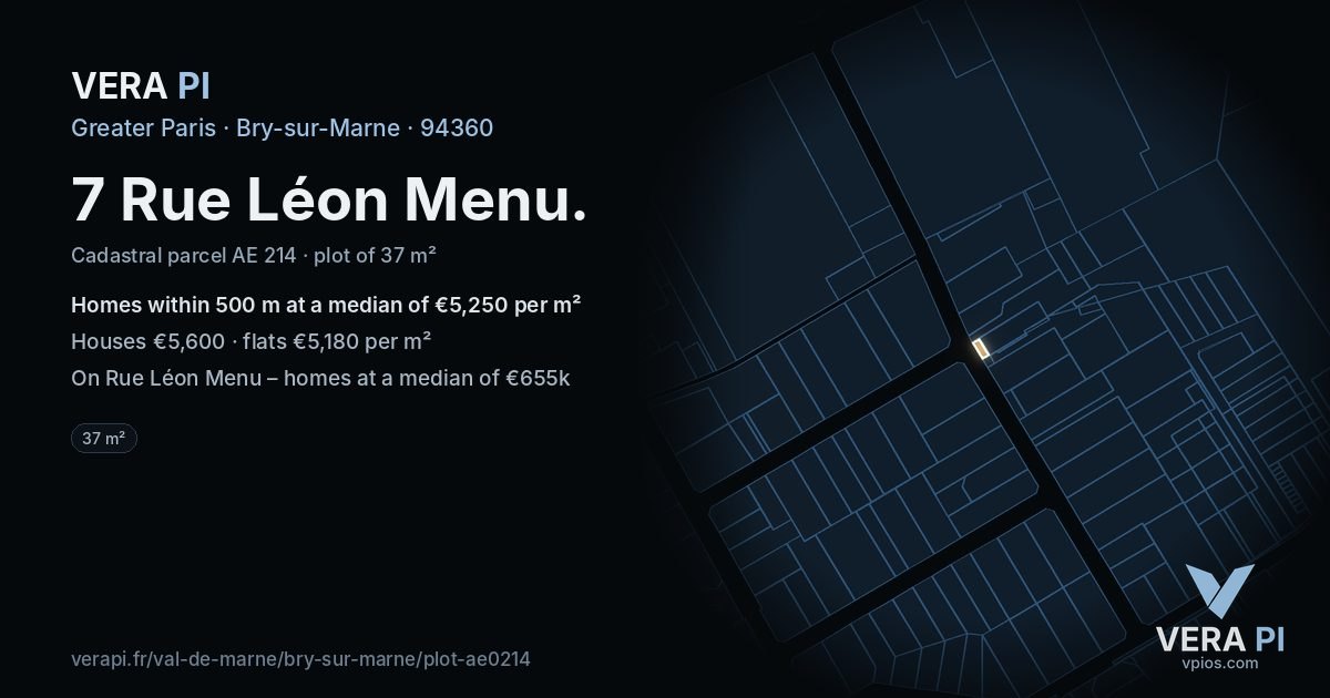 7 Rue Léon Menu, Bry-sur-Marne at night – the plot lit, the parcels around coloured by the prices near them