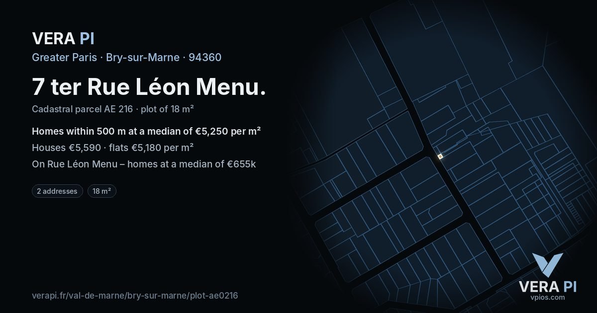 7 ter Rue Léon Menu, Bry-sur-Marne at night – the plot lit, the parcels around coloured by the prices near them