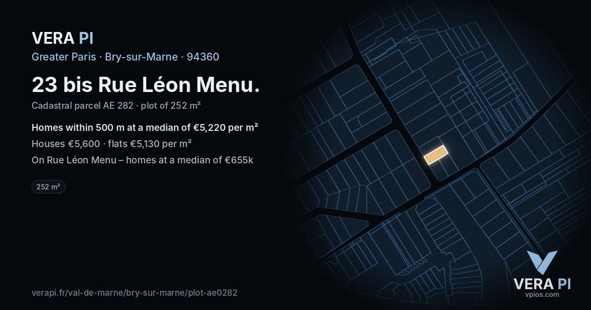 23 bis Rue Léon Menu, Bry-sur-Marne at night – the plot lit, the parcels around coloured by the prices near them