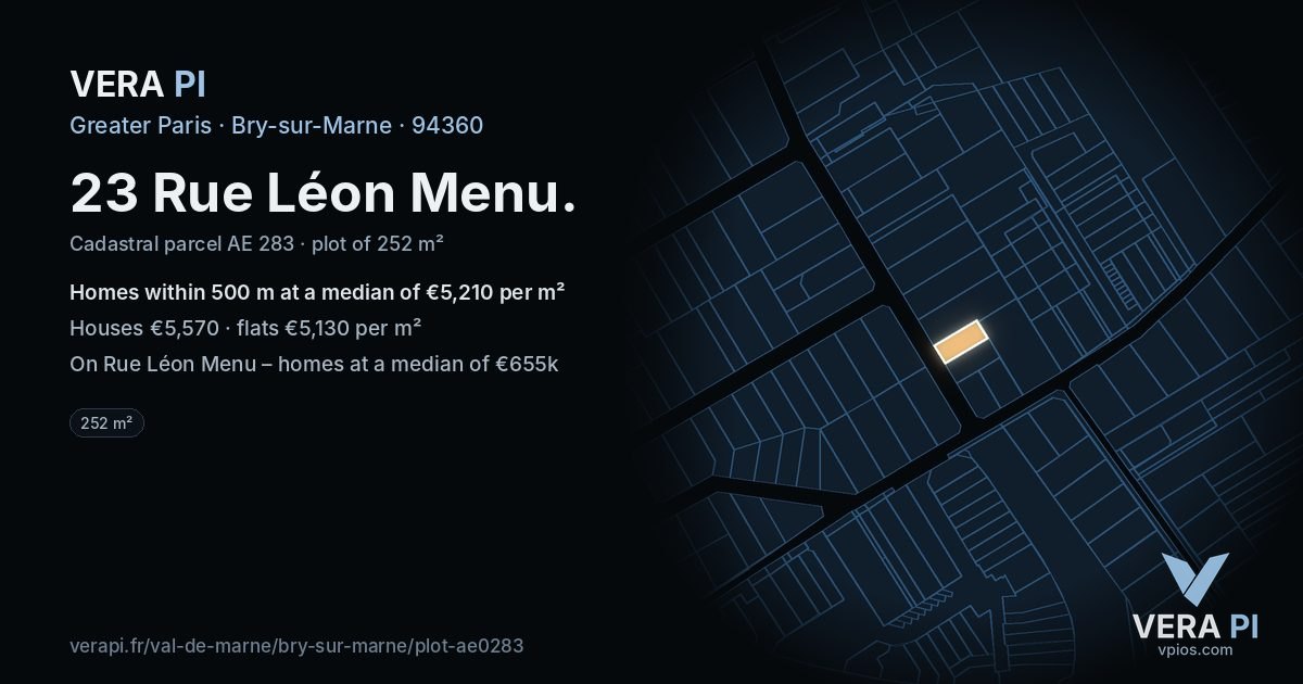 23 Rue Léon Menu, Bry-sur-Marne at night – the plot lit, the parcels around coloured by the prices near them