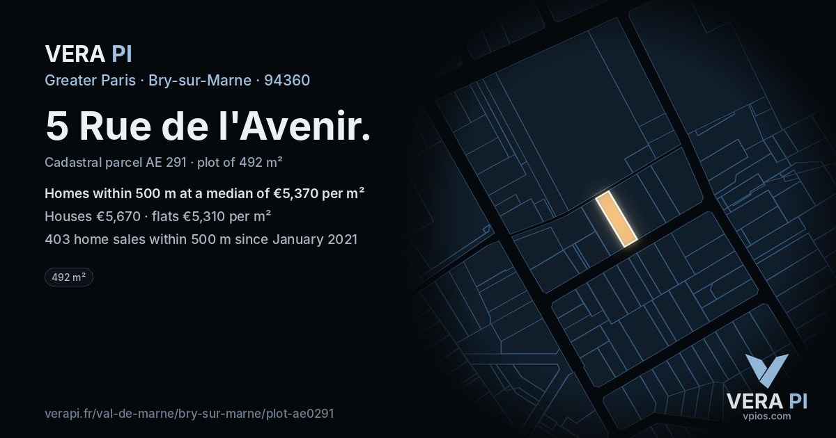 5 Rue de l'Avenir, Bry-sur-Marne at night – the plot lit, the parcels around coloured by the prices near them