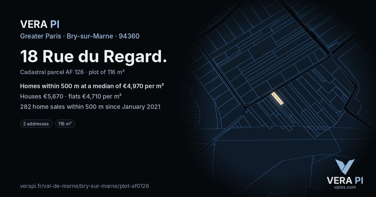 18 Rue du Regard, Bry-sur-Marne at night – the plot lit, the parcels around coloured by the prices near them