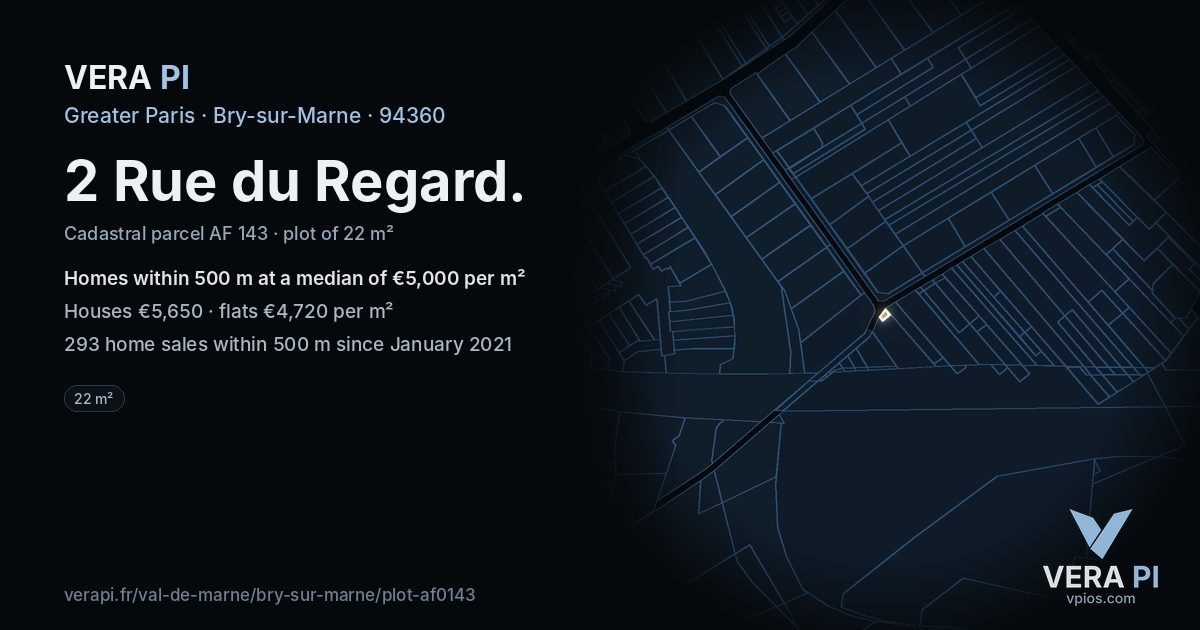2 Rue du Regard, Bry-sur-Marne at night – the plot lit, the parcels around coloured by the prices near them