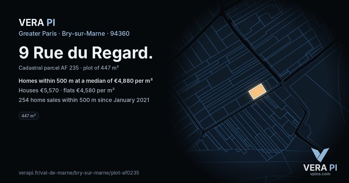 9 Rue du Regard, Bry-sur-Marne at night – the plot lit, the parcels around coloured by the prices near them