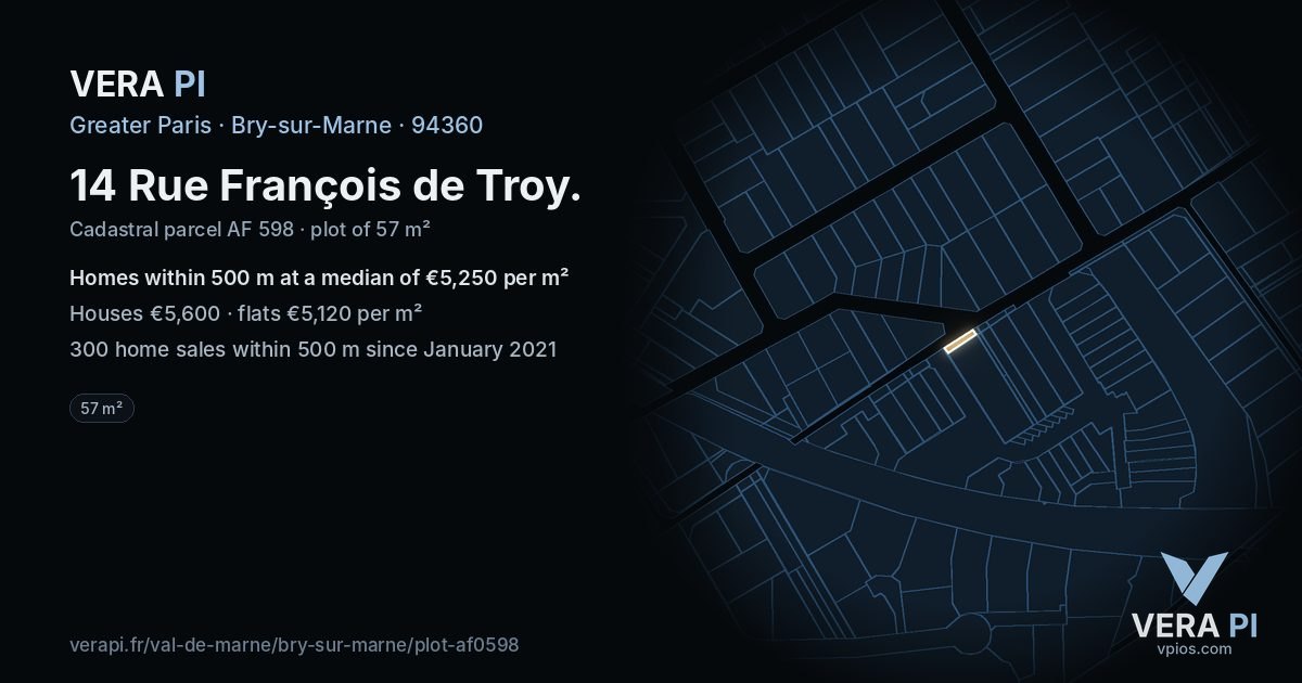 14 Rue François de Troy, Bry-sur-Marne at night – the plot lit, the parcels around coloured by the prices near them