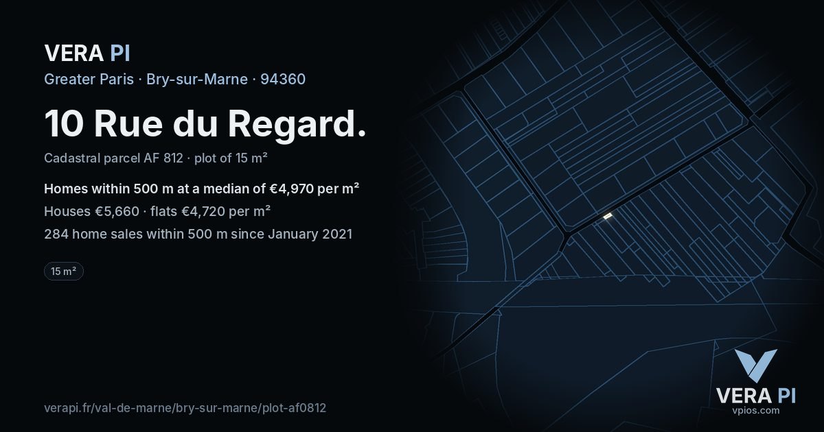 10 Rue du Regard, Bry-sur-Marne at night – the plot lit, the parcels around coloured by the prices near them