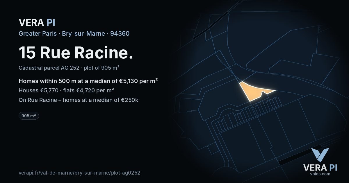 15 Rue Racine, Bry-sur-Marne at night – the plot lit, the parcels around coloured by the prices near them