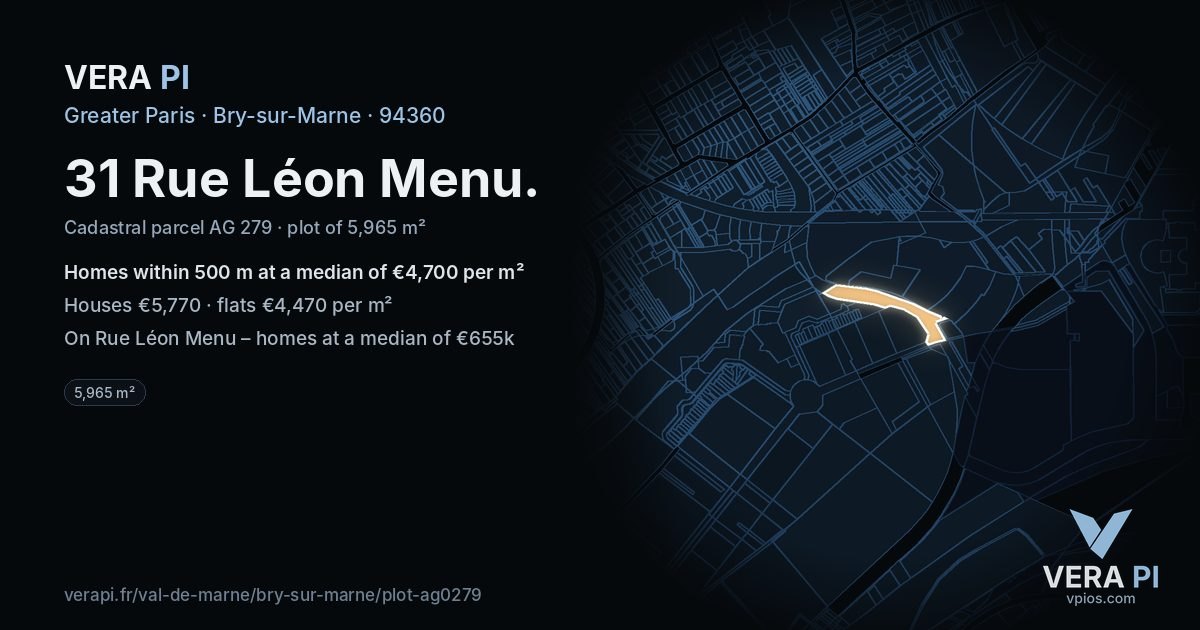 31 Rue Léon Menu, Bry-sur-Marne at night – the plot lit, the parcels around coloured by the prices near them