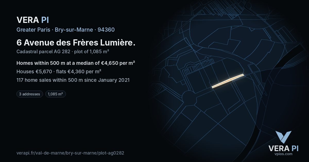 6 Avenue des Frères Lumière, Bry-sur-Marne at night – the plot lit, the parcels around coloured by the prices near them