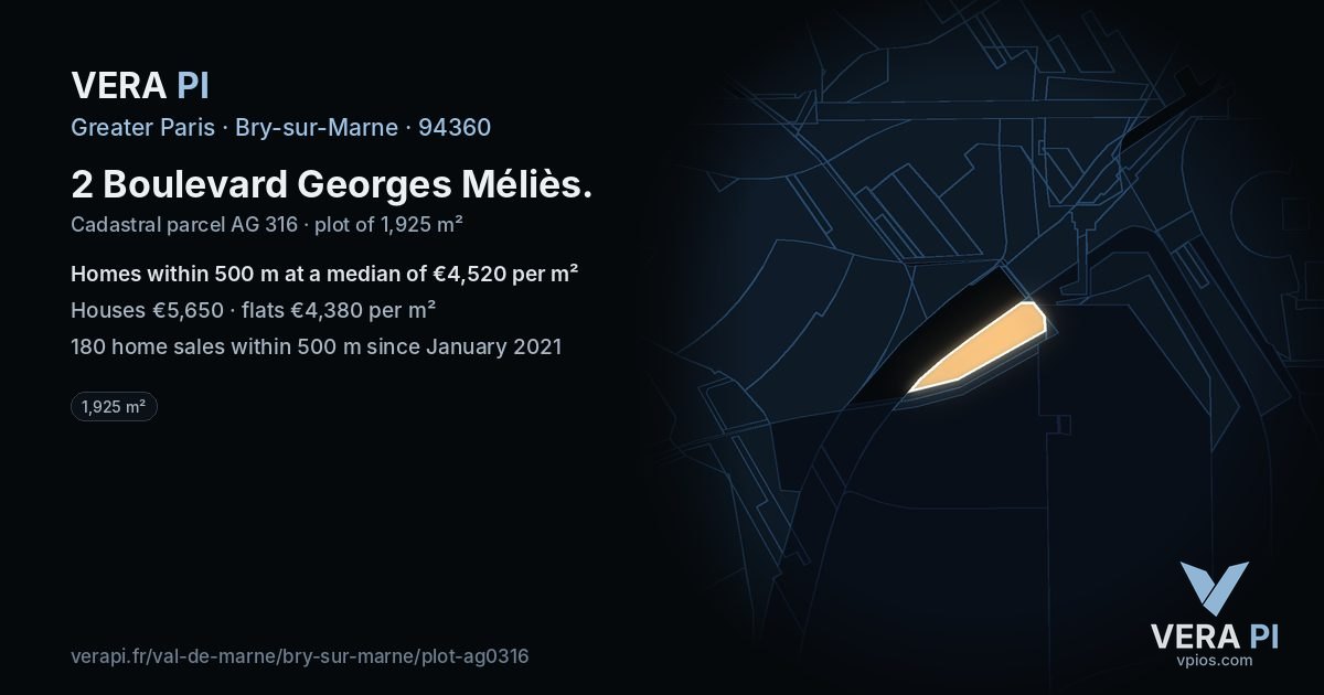 2 Boulevard Georges Méliès, Bry-sur-Marne at night – the plot lit, the parcels around coloured by the prices near them