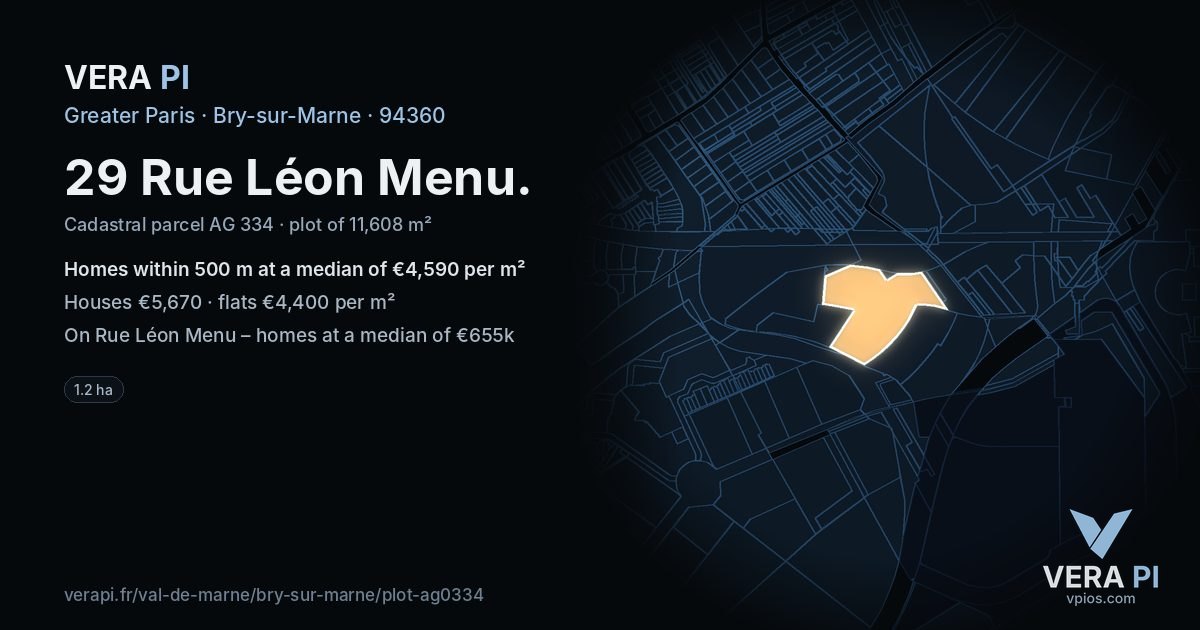 29 Rue Léon Menu, Bry-sur-Marne at night – the plot lit, the parcels around coloured by the prices near them