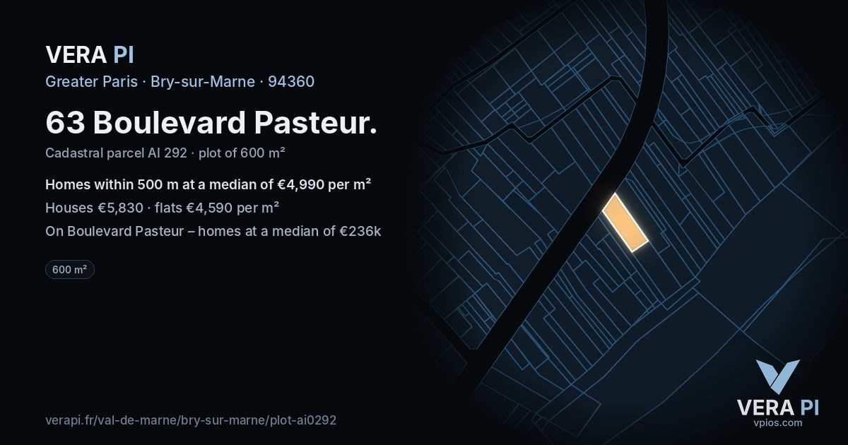 63 Boulevard Pasteur, Bry-sur-Marne at night – the plot lit, the parcels around coloured by the prices near them