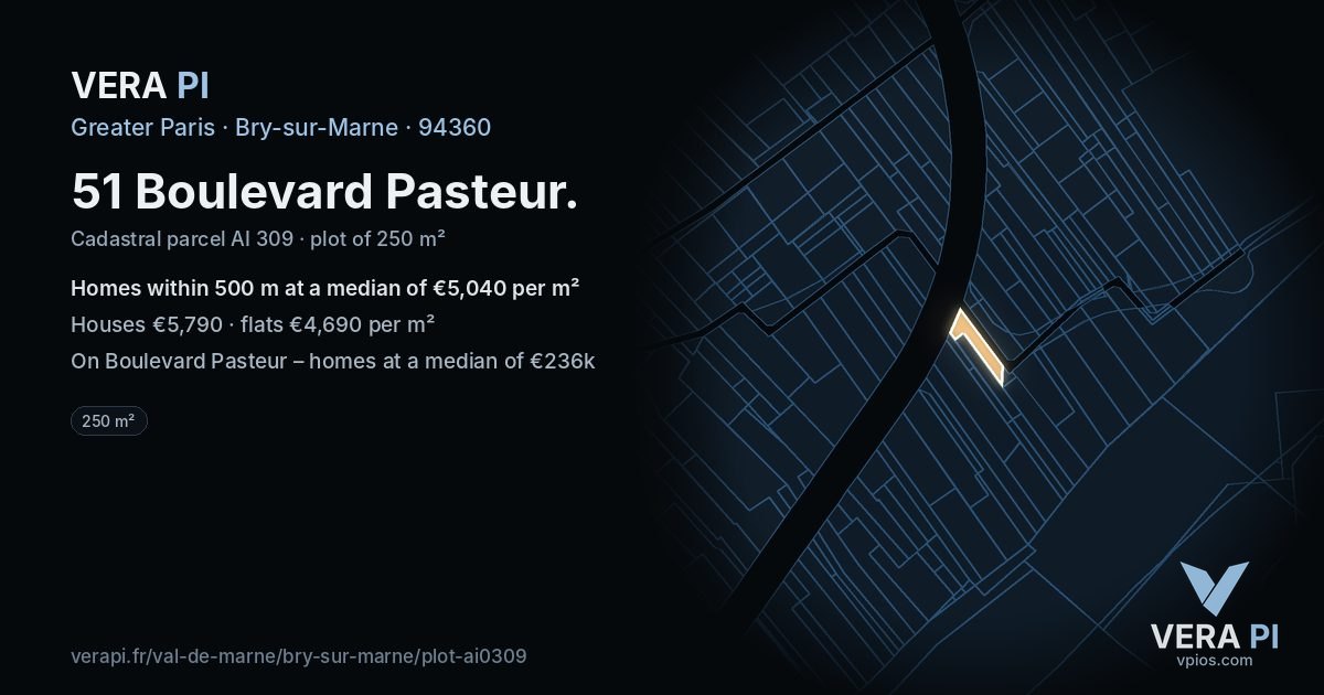 51 Boulevard Pasteur, Bry-sur-Marne at night – the plot lit, the parcels around coloured by the prices near them