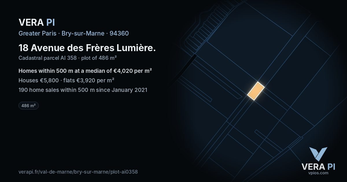 18 Avenue des Frères Lumière, Bry-sur-Marne at night – the plot lit, the parcels around coloured by the prices near them