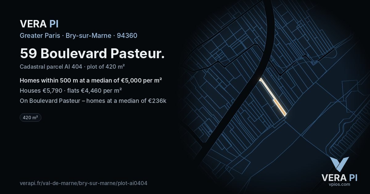 59 Boulevard Pasteur, Bry-sur-Marne at night – the plot lit, the parcels around coloured by the prices near them