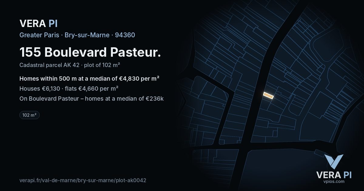 155 Boulevard Pasteur, Bry-sur-Marne at night – the plot lit, the parcels around coloured by the prices near them