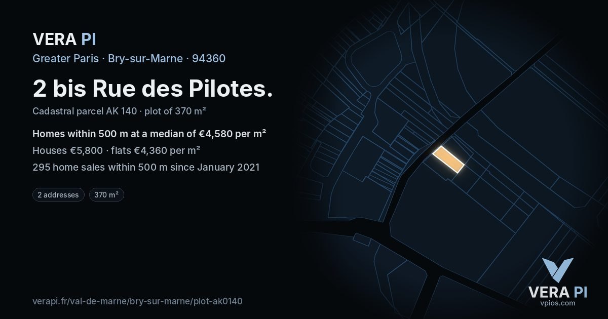 2 bis Rue des Pilotes, Bry-sur-Marne at night – the plot lit, the parcels around coloured by the prices near them