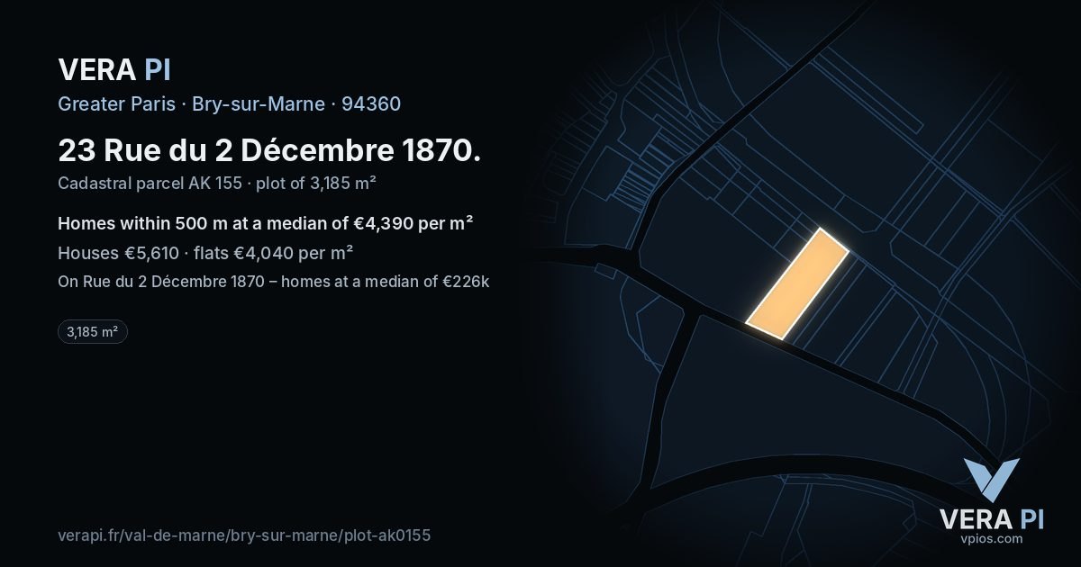 23 Rue du 2 Décembre 1870, Bry-sur-Marne at night – the plot lit, the parcels around coloured by the prices near them