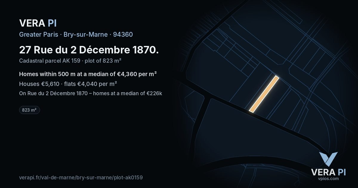27 Rue du 2 Décembre 1870, Bry-sur-Marne at night – the plot lit, the parcels around coloured by the prices near them