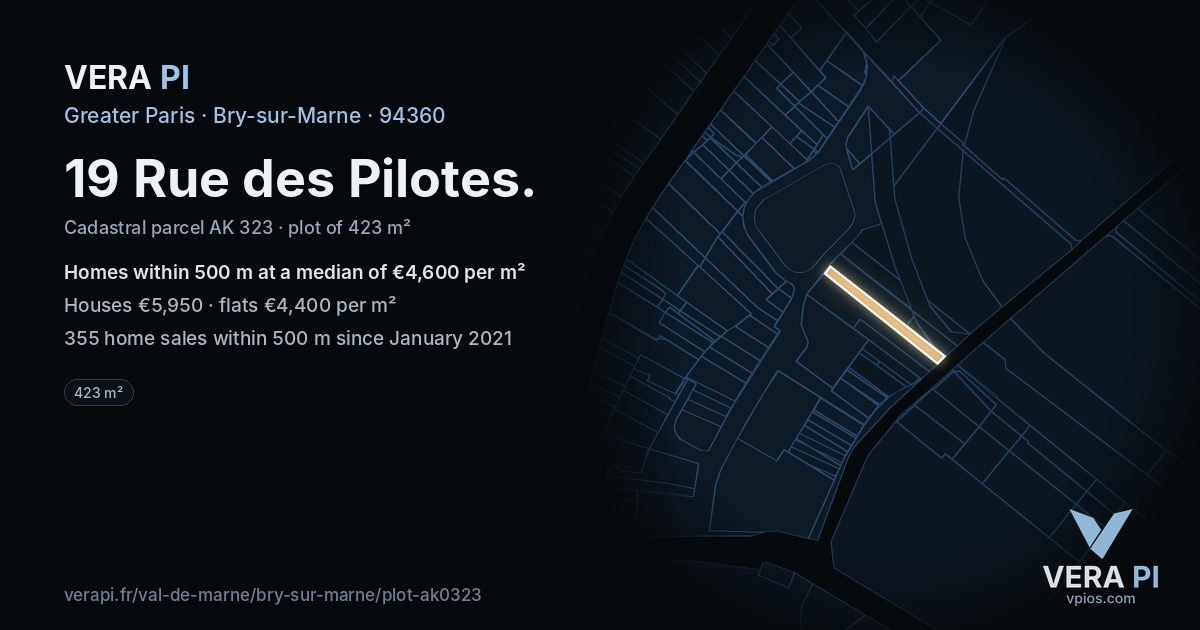 19 Rue des Pilotes, Bry-sur-Marne at night – the plot lit, the parcels around coloured by the prices near them