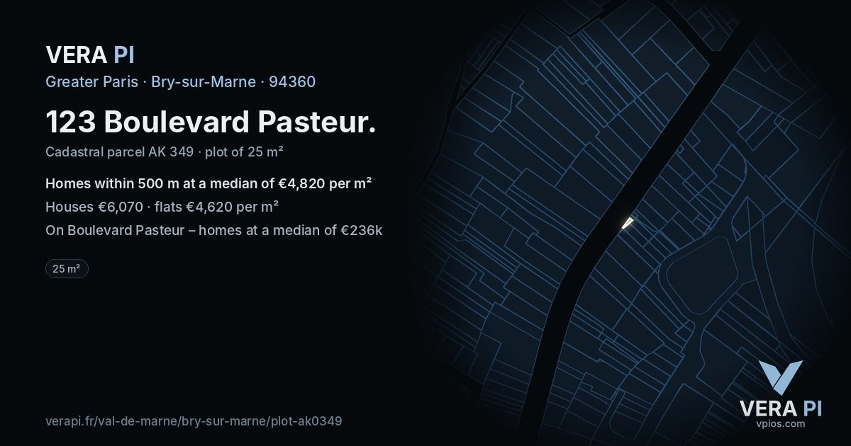 123 Boulevard Pasteur, Bry-sur-Marne at night – the plot lit, the parcels around coloured by the prices near them