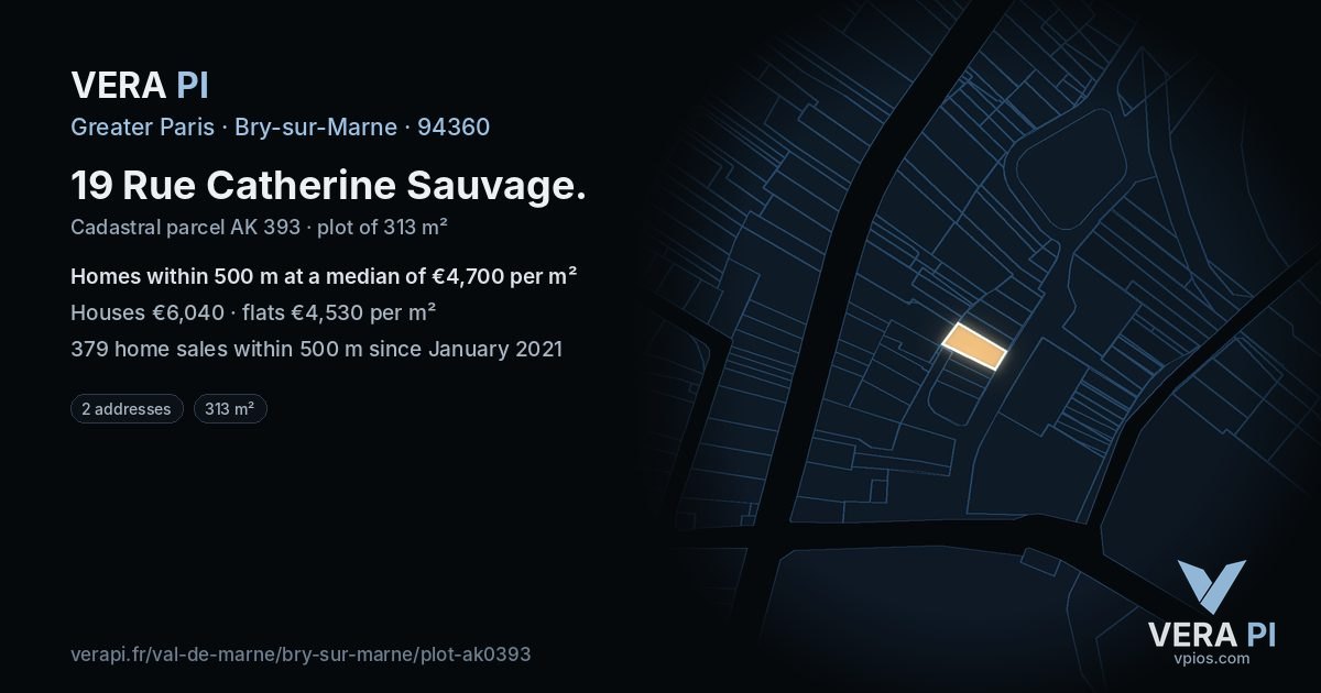 19 Rue Catherine Sauvage, Bry-sur-Marne at night – the plot lit, the parcels around coloured by the prices near them