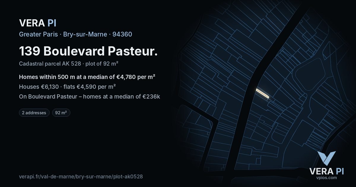 139 Boulevard Pasteur, Bry-sur-Marne at night – the plot lit, the parcels around coloured by the prices near them