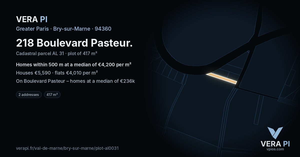 218 Boulevard Pasteur, Bry-sur-Marne at night – the plot lit, the parcels around coloured by the prices near them