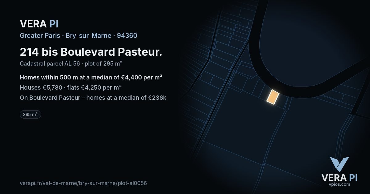 214 bis Boulevard Pasteur, Bry-sur-Marne at night – the plot lit, the parcels around coloured by the prices near them